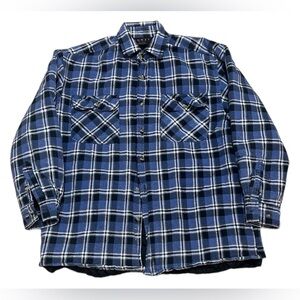 Lowes Button Up Flannel Shirt Men’s S Blue Black Plaid Pocket Casual Outdoor
